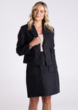 TWO-T's</p>Crop Tweed Linen Jacket with Fringe</p>(Black)