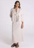 TWO-T's</p>Crop Tweed Linen Jacket with Fringe</p>(Natural)