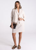 TWO-T's</p>Crop Tweed Linen Jacket with Fringe</p>(Natural)