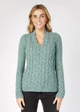 IrelandsEye</p>Horseshoe Cable V Neck Sweater</p>(Ocean Mist)