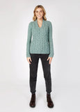 IrelandsEye</p>Horseshoe Cable V Neck Sweater</p>(Ocean Mist)