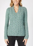 IrelandsEye</p>Horseshoe Cable V Neck Sweater</p>(Ocean Mist)