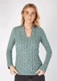 IrelandsEye</p>Horseshoe Cable V Neck Sweater</p>(Ocean Mist)