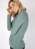 IrelandsEye</p>Horseshoe Cable V Neck Sweater</p>(Ocean Mist)