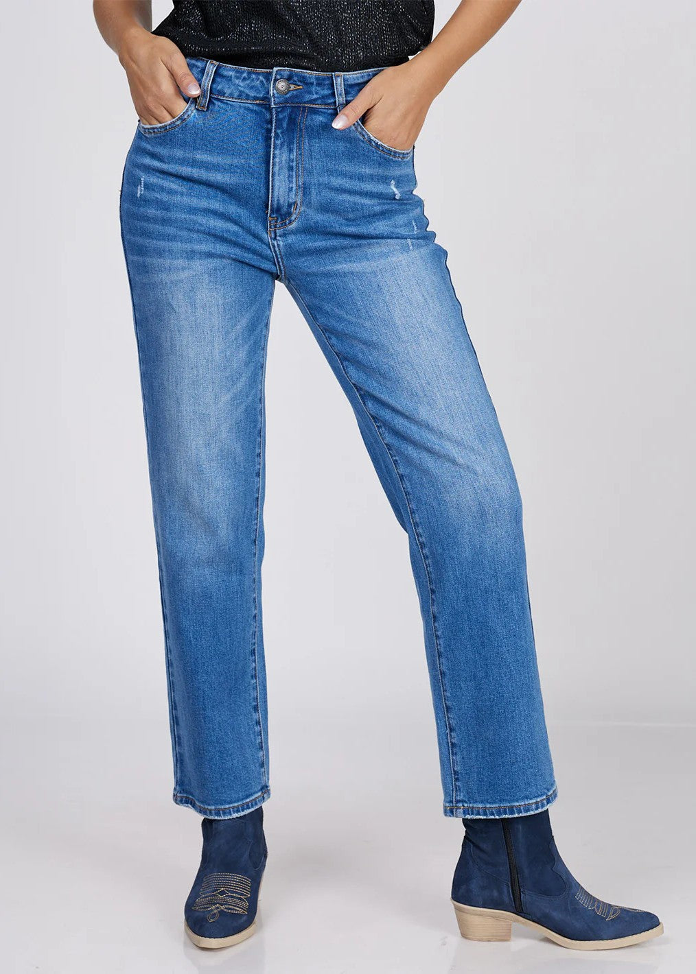 SALE  |  Bianco</p>Adriana Mid Rise Straight Leg</p>(Dark Blue Denim)</p>Available: size 12