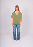 Mae</p>V-Neck Cable Trim Vest</p>(Wasabi)