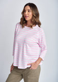 Cloth+Paper+Scissors</p>Stripe 3/4 Sleeve Raglan Tee</p>(White / Lolly Pink)
