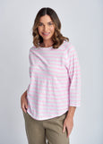 Cloth+Paper+Scissors</p>Stripe 3/4 Sleeve Raglan Tee</p>(White / Lolly Pink)