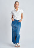 SALE  |  Cloth+Paper+Scissors</p>Denim Maxi Skirt</p>(Medium Blue)</p>Available: size 8