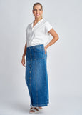 SALE  |  Cloth+Paper+Scissors</p>Denim Maxi Skirt</p>(Medium Blue)</p>Available: size 8