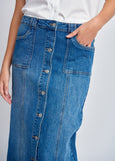 SALE  |  Cloth+Paper+Scissors</p>Denim Maxi Skirt</p>(Medium Blue)</p>Available: size 8