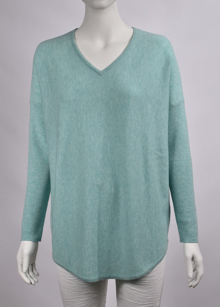 SALE  |  Mae</p>Audrey V-Neck Curved Hem Pullover</p>(Seafoam)</p>Available: size X-Small to XX-Large