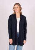 Mae</p>Long Line Rib Trim Cardigan</p>(Navy)