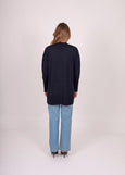 Mae</p>Long Line Rib Trim Cardigan</p>(Navy)
