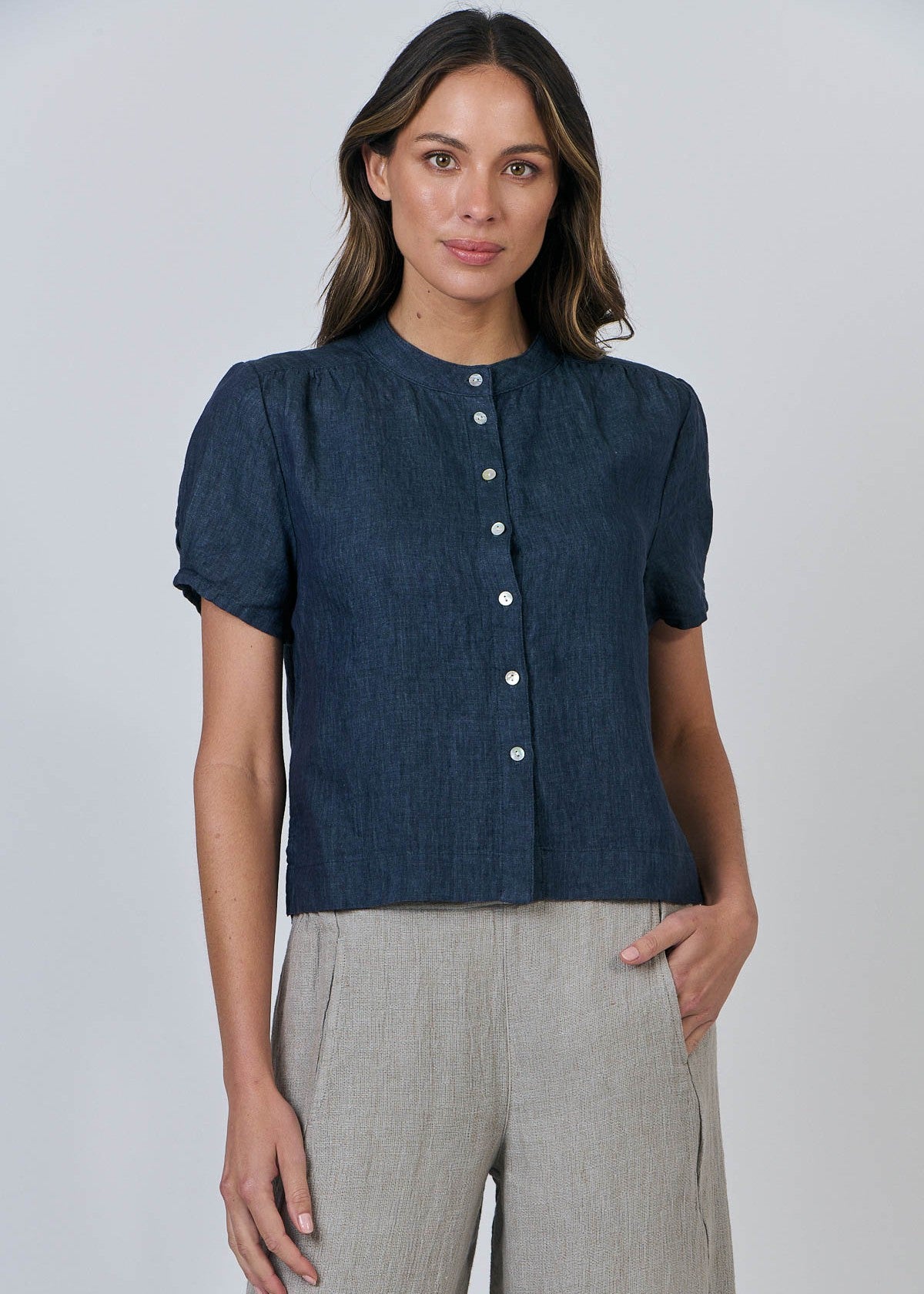 Naturals by O&J</p>Short Sleeve Blouse</p>(Poseidon)