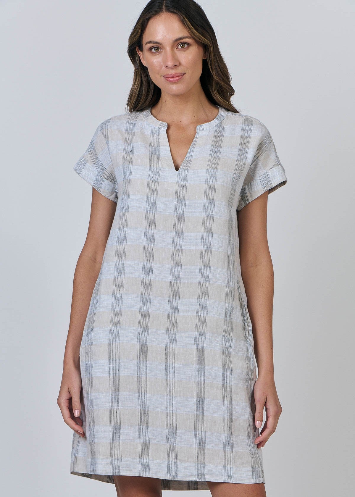Naturals by O&J</p>Cap Sleeve Linen Dress</p>(Mesh)