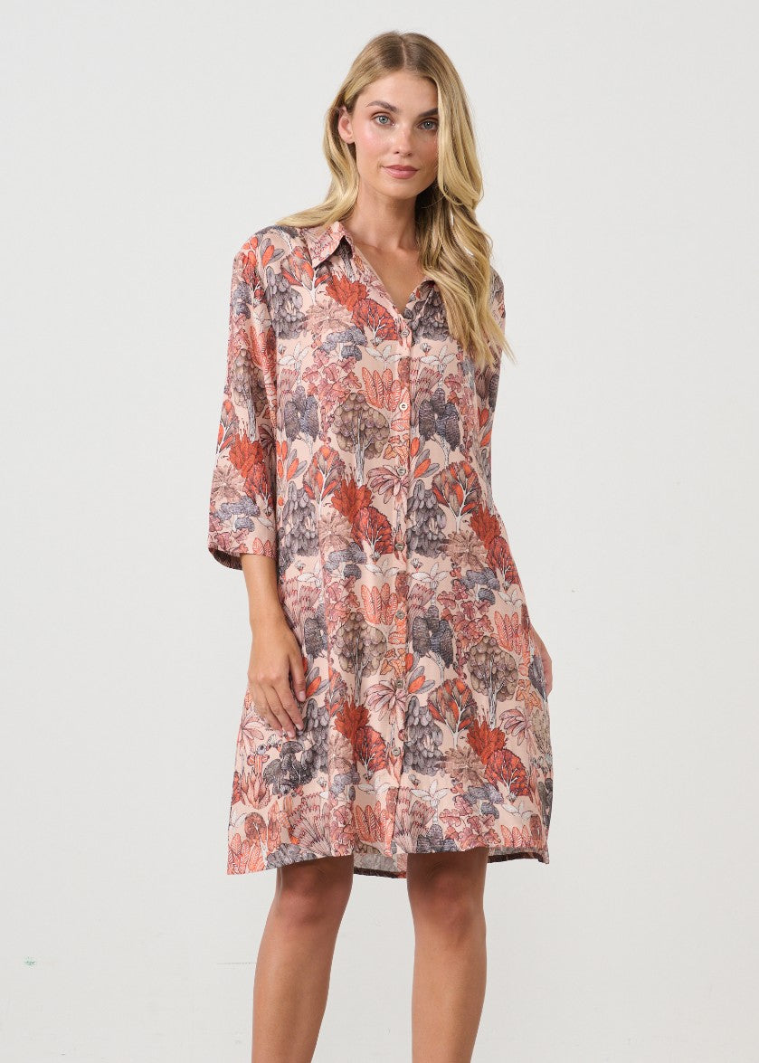 Homes & Fallon</p>Printed Shirt Dress</p>(Native Trees Print)