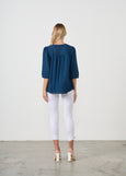 Homes & Fallon</p>Seersucker Blouse with Neck Tie</p>(Navy)