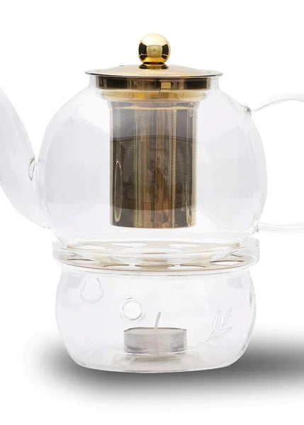 The Tea Collective</p>Glass & Gold Teapot Warmer