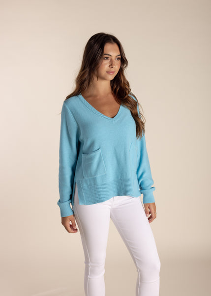 SALE  |  TWO-T's</p>V-neck Pocket FrontSweater</p>(Turquoise)