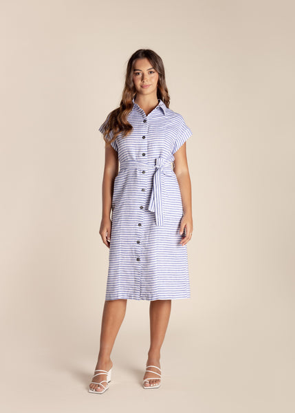 SALE  |  TWO-T's</p>Stripe Linen Dress</p>(Blue/White Stripe)