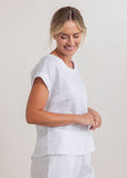 See Saw</p>Button Back Cap Sleeve Top</p>(White)