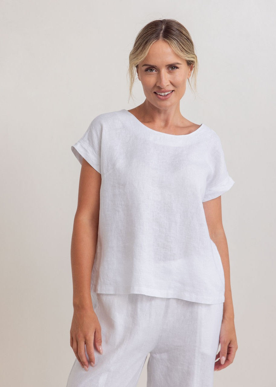 See Saw</p>Button Back Cap Sleeve Top</p>(White)