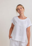 See Saw</p>Button Back Cap Sleeve Top</p>(White)