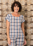 See Saw</p>Button Back Cap Sleeve Top</p>(Navy / Bronze Check)