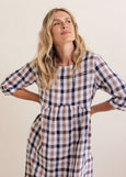 See Saw</p>3/4 Sleeve Button Back Dress</p>(Navy / Bronze Check)