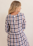See Saw</p>3/4 Sleeve Button Back Dress</p>(Navy / Bronze Check)