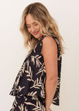 See Saw</p>Sleeveless Pintuck Top</p>(Leaf Print)