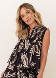 See Saw</p>Sleeveless Pintuck Top</p>(Leaf Print)