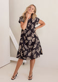 See Saw</p>Extended Sleeve Tiered Dress</p>(Leaf Print)
