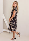 See Saw</p>Extended Sleeve Tiered Dress</p>(Leaf Print)