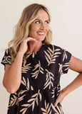 See Saw</p>Extended Sleeve Tiered Dress</p>(Leaf Print)