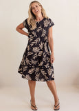 See Saw</p>Extended Sleeve Tiered Dress</p>(Leaf Print)
