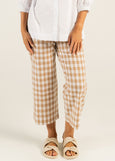 SALE  |  Mae</p>7/8 Check Flat Front Pant</p>(Toffee / White)</p>Available: size 8 & 10