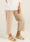 SALE  |  Mae</p>7/8 Check Flat Front Pant</p>(Toffee / White)</p>Available: size 8 & 10