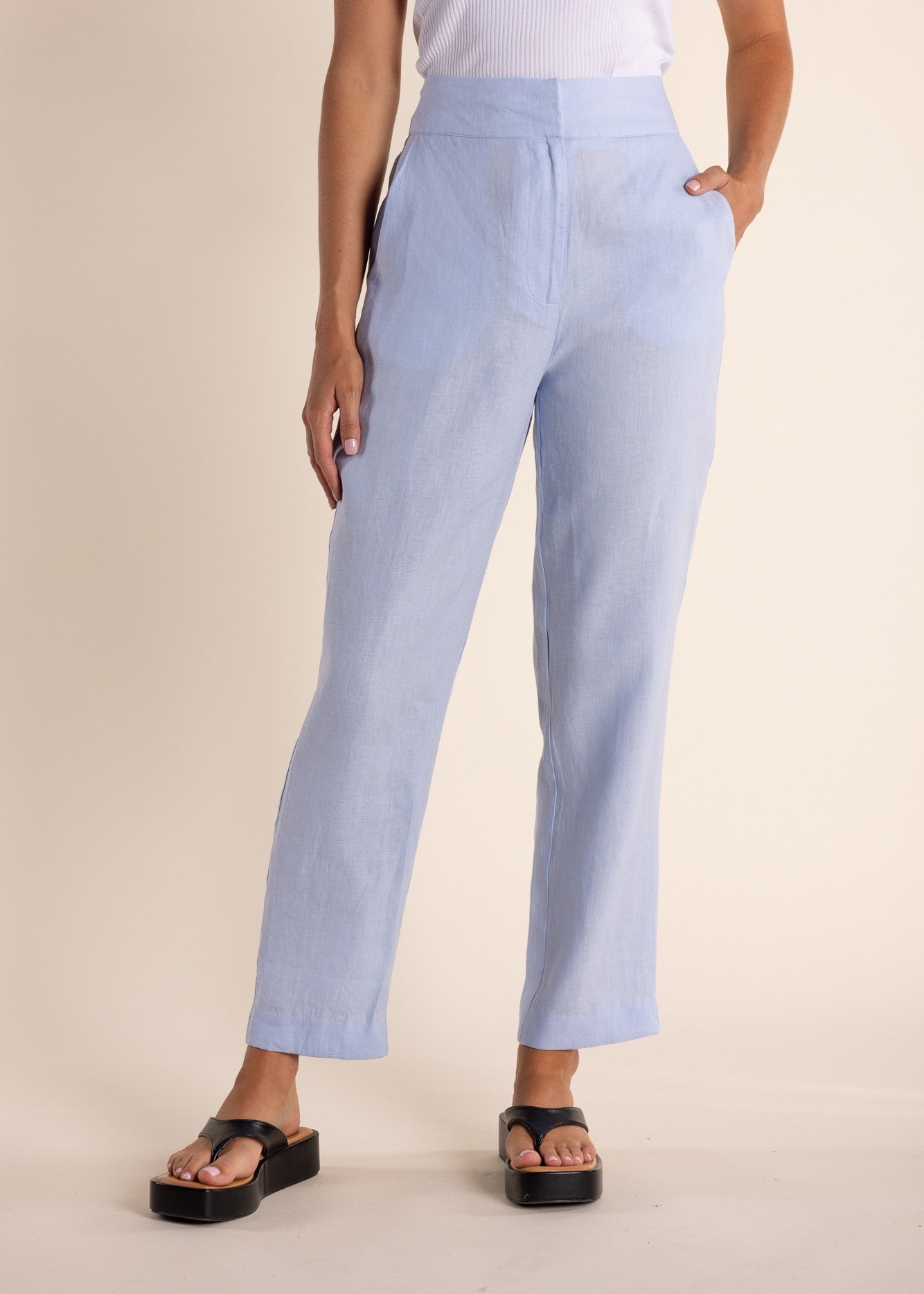 SALE  |  TWO-T's</p>Linen 7/8 Pant</p>(Sky)</p>Available: size 14