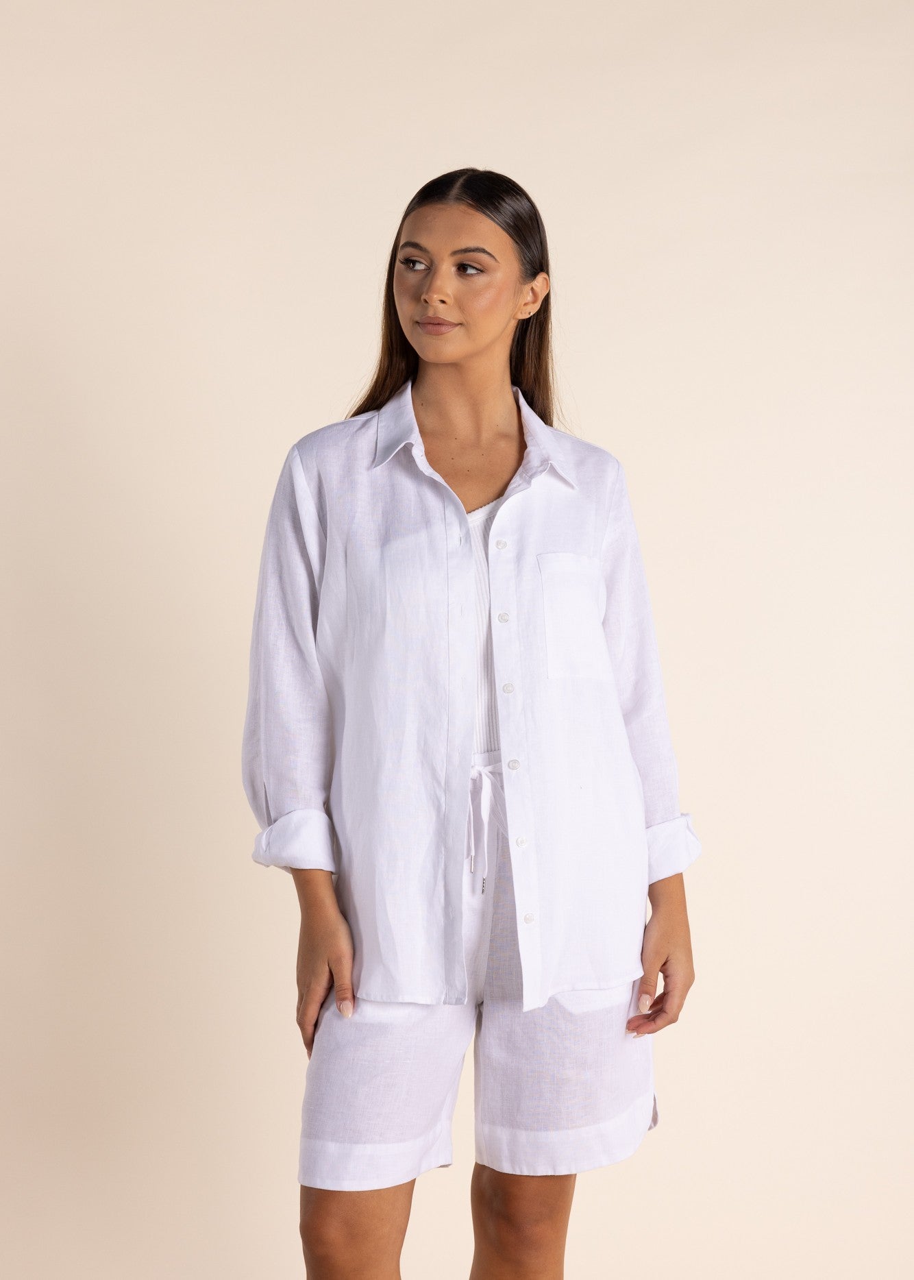 TWO-T's</p>Linen Shirt</p>(White)