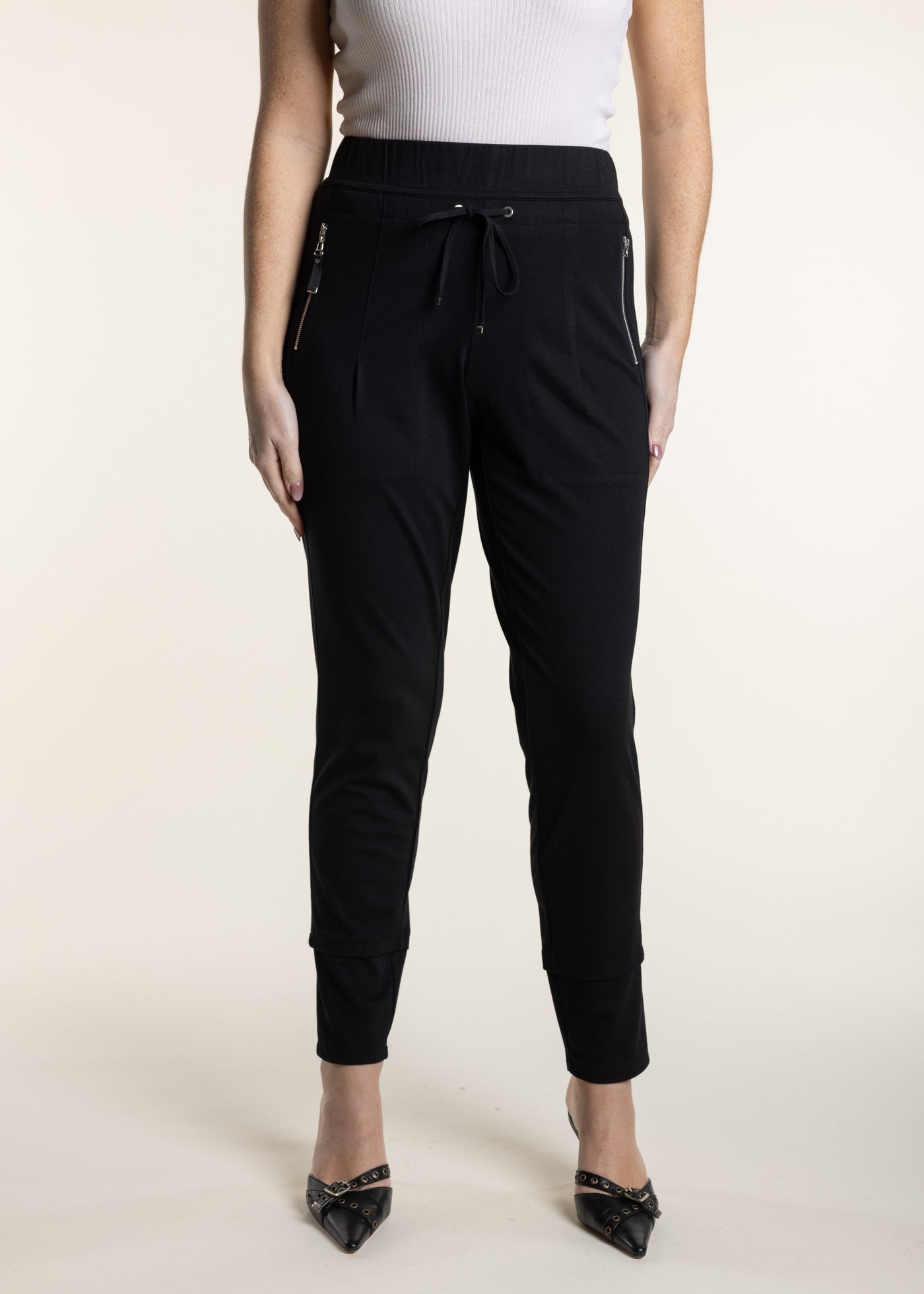SALE  |  TWO-T's</p>Ponte Panel Pant</p>(Black)</p>Available: size 12, 14 & 16