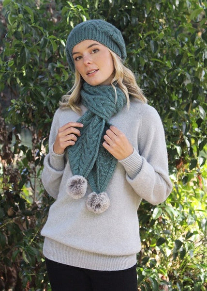 Lothlorian</p>Cable Possum Pom Pom Scarf</p>(available in more colours)