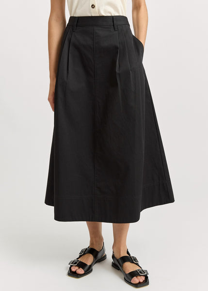 Toorallie</p>Pleat Detail Midi Skirt</p>(Black)