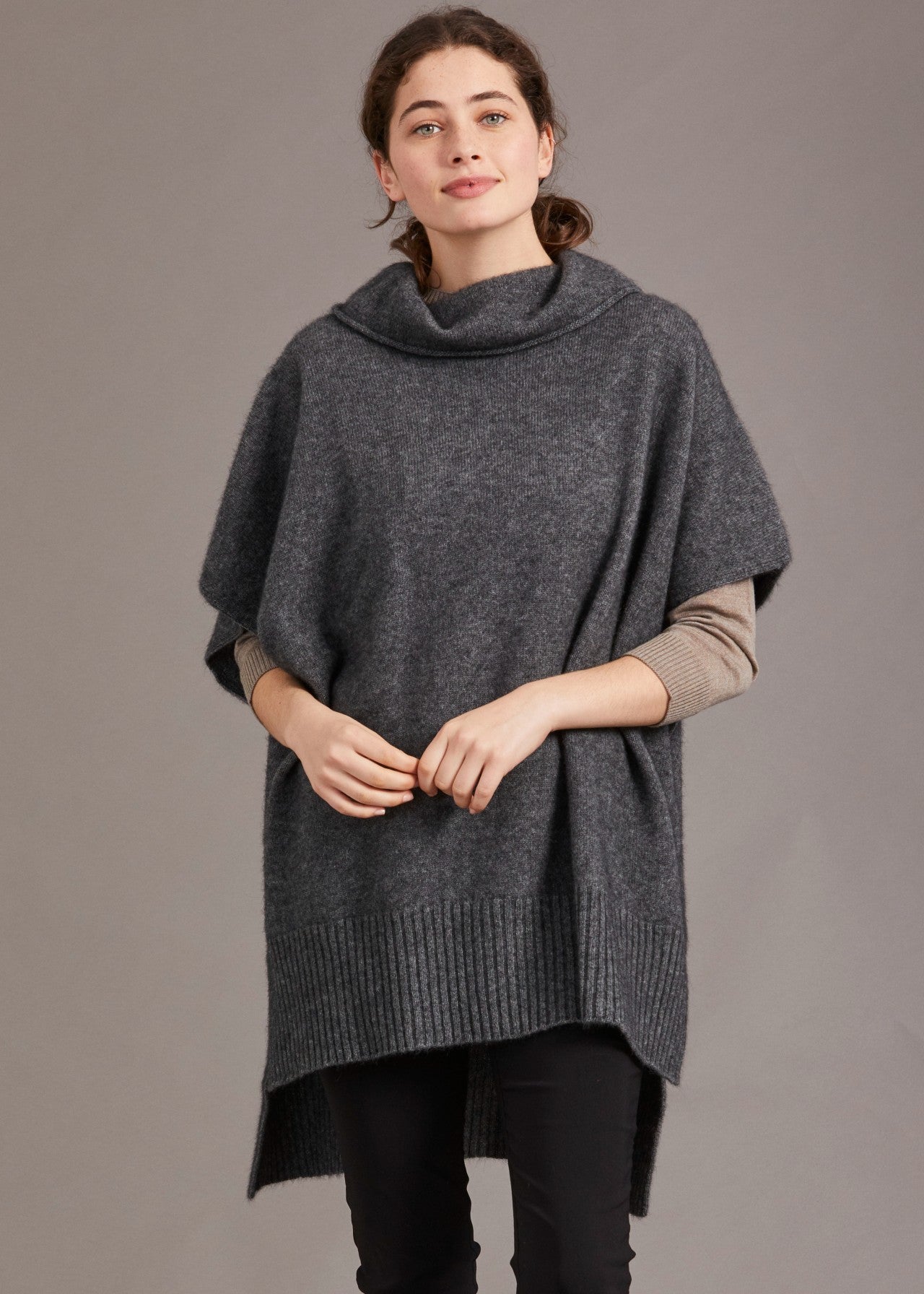 McDonald Textiles</p>Step Hem Poncho</p>(Pewter)