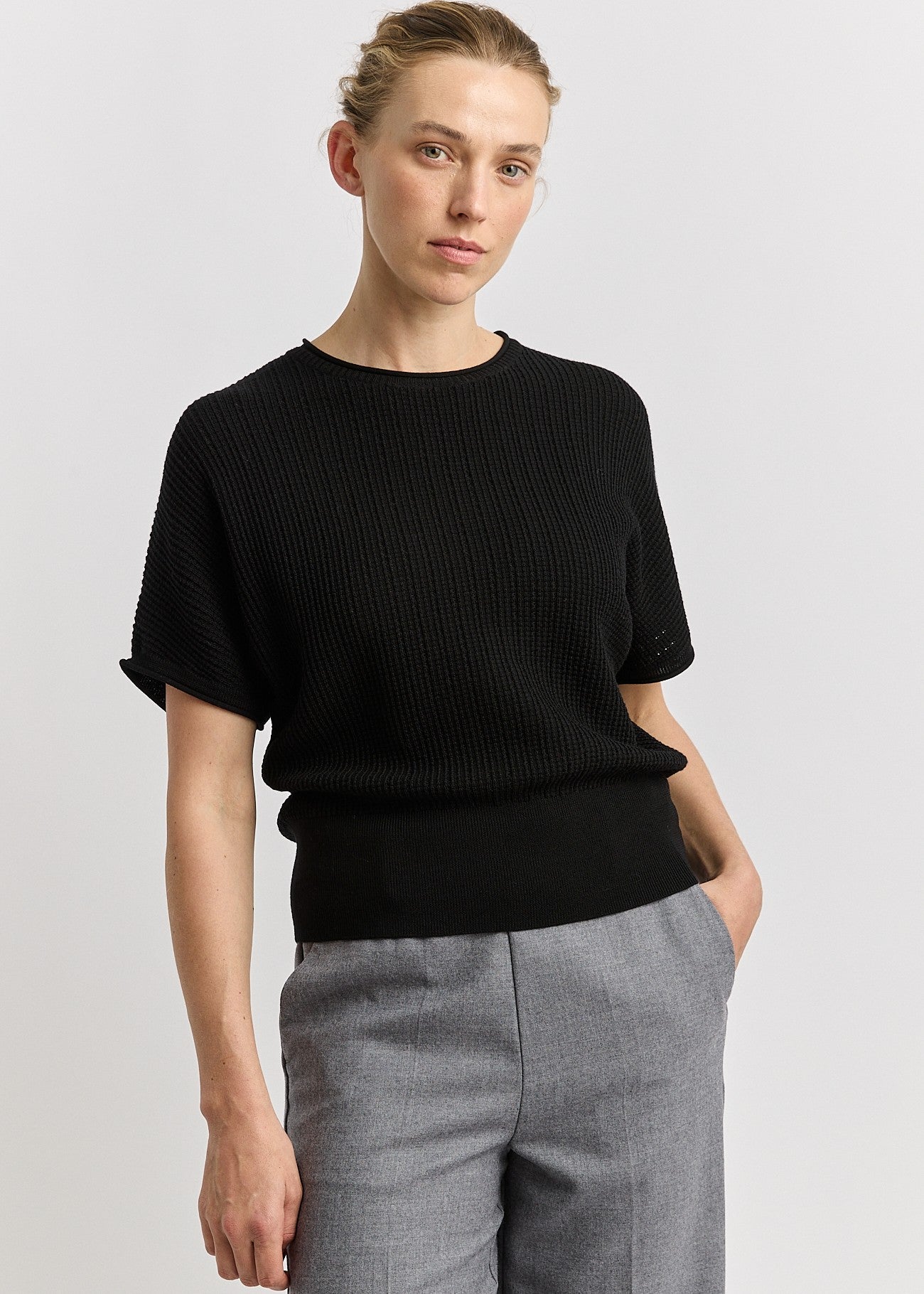 Toorallie</p>Pointelle Knit Dolman</p>(Black)