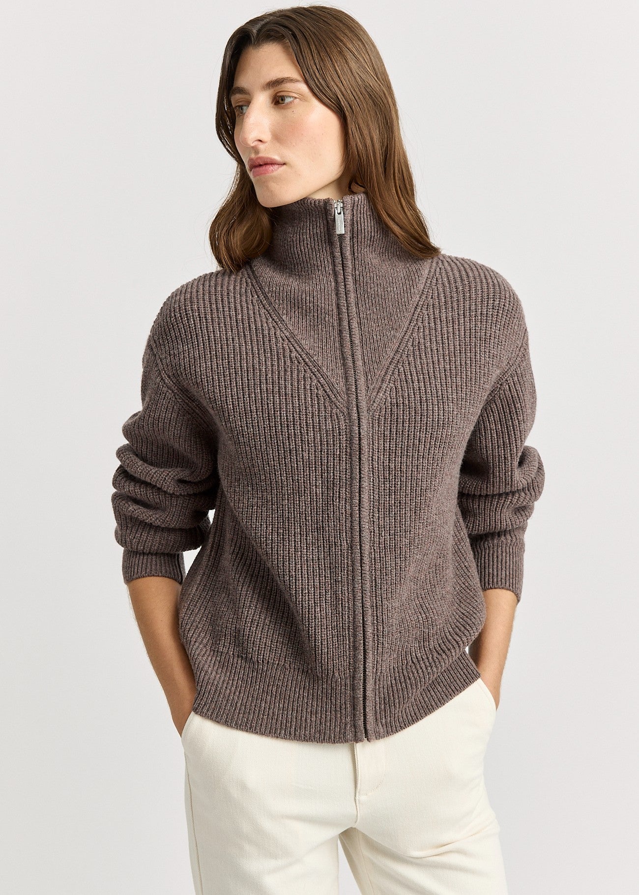 Toorallie</p>Zip Through Rib Knit</p>(Mocha)