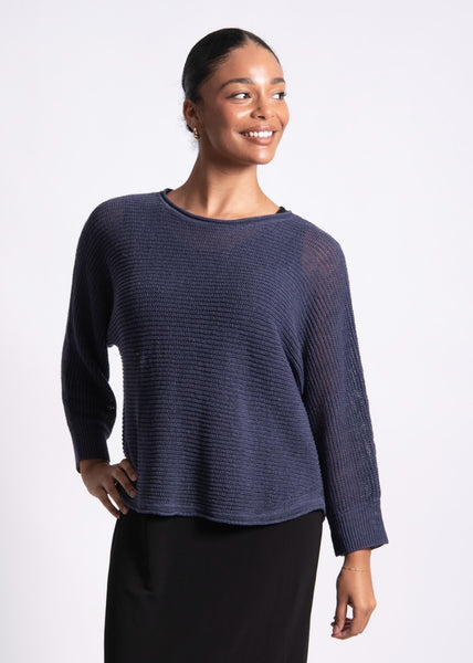 Mae</p>Horizontal Knit Dolman Top</p>(Blueberry)