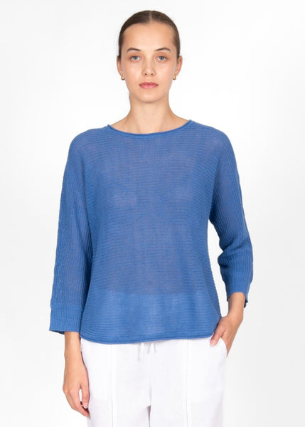 Mae</p>Horizontal Knit Dolman Pullover</p>(Blue)