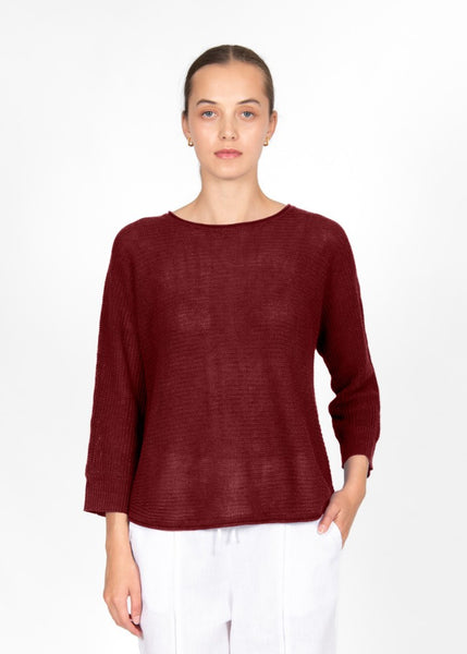 Mae</p>Horizontal Knit Dolman Pullover</p>(Coffee)